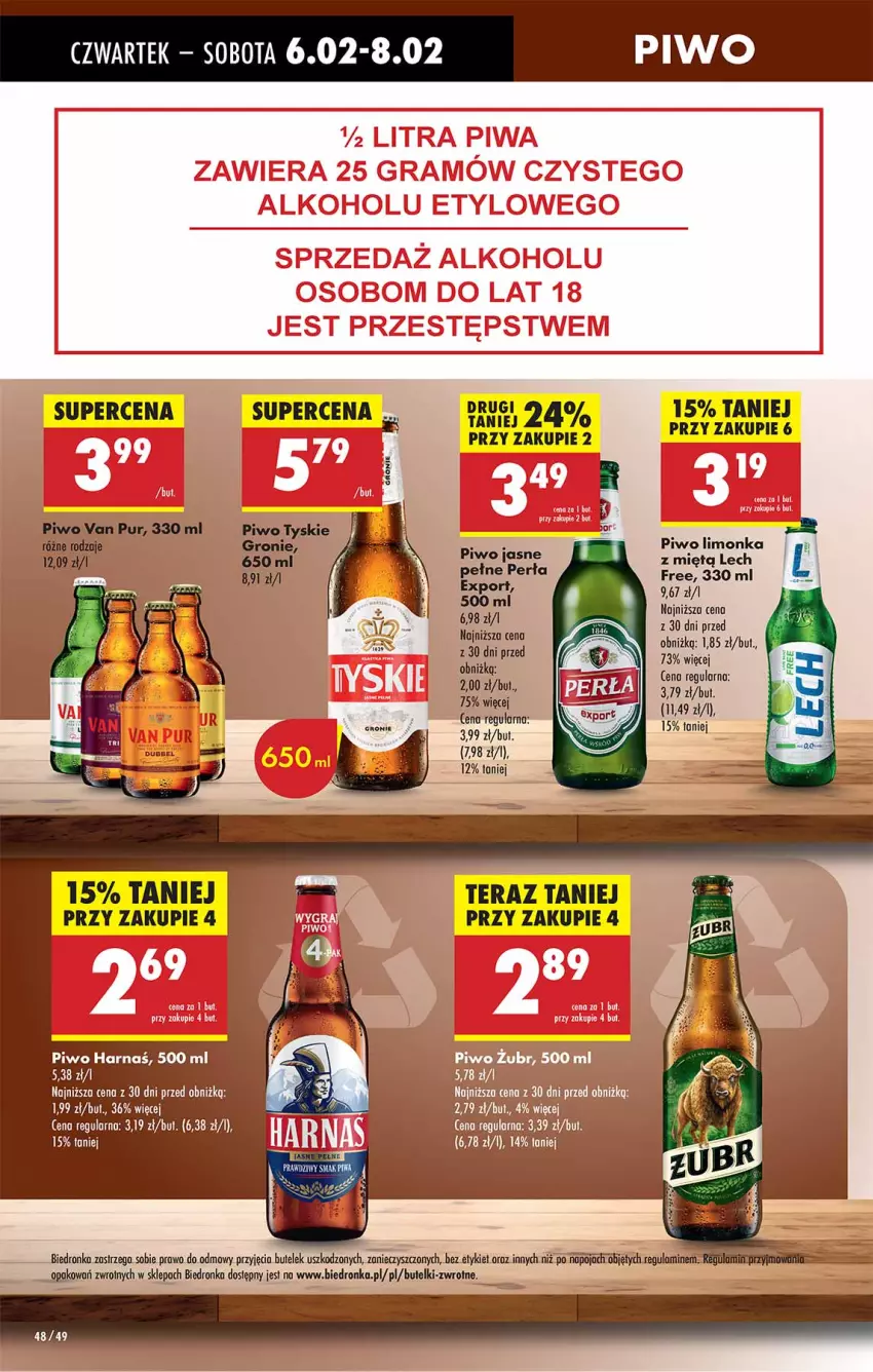 Gazetka promocyjna Biedronka - Od Czwartku - ważna 06.02 do 12.02.2025 - strona 48 - produkty: Fa, Harnaś, Limonka, Perła, Piwo, Piwo jasne, Por, Tera, Tyskie