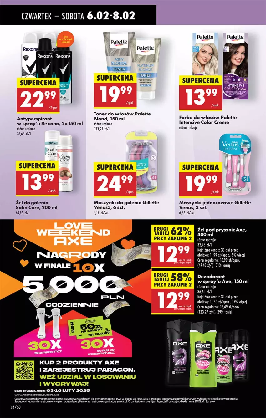 Gazetka promocyjna Biedronka - Od Czwartku - ważna 06.02 do 12.02.2025 - strona 52 - produkty: Antyperspirant, Color Creme, Fa, Farba do włosów, Gillette, Gillette Venus, Gry, Mola, Palette, Rexona, Sati, Venus