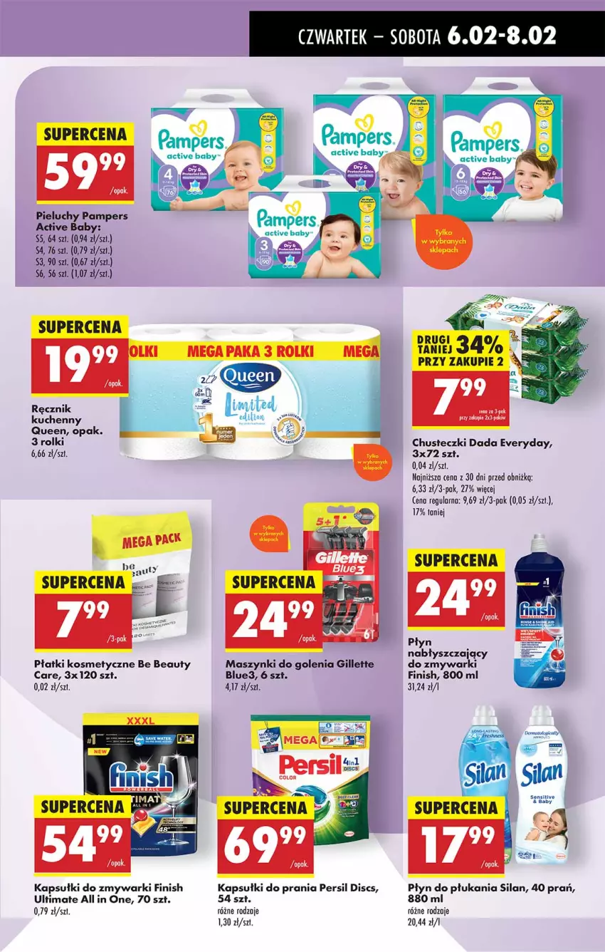 Gazetka promocyjna Biedronka - Od Czwartku - ważna 06.02 do 12.02.2025 - strona 53 - produkty: Be Be, Chusteczki, Dada, Finish, Gillette, Kapsułki do prania, Pampers, Persil, Pieluchy, Płatki kosmetyczne, Płyn do płukania, Płyn nabłyszczający, Ręcznik, Ręcznik kuchenny, Rolki, Silan, Zmywarki