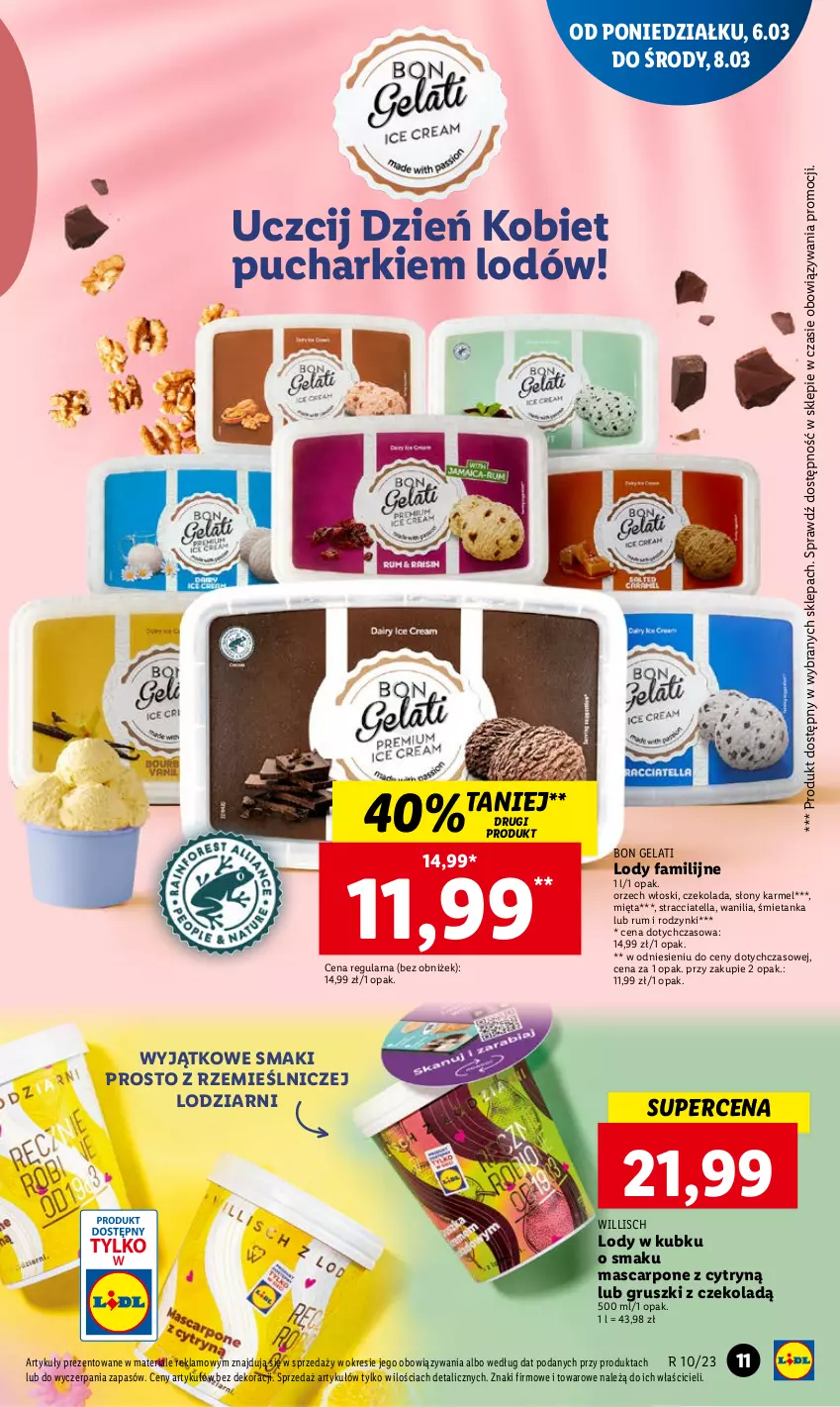 Gazetka promocyjna Lidl - GAZETKA - ważna 06.03 do 08.03.2023 - strona 11 - produkty: Czekolada, Fa, Gruszki, Lody, Mascarpone, Mięta, Rodzynki, Rum