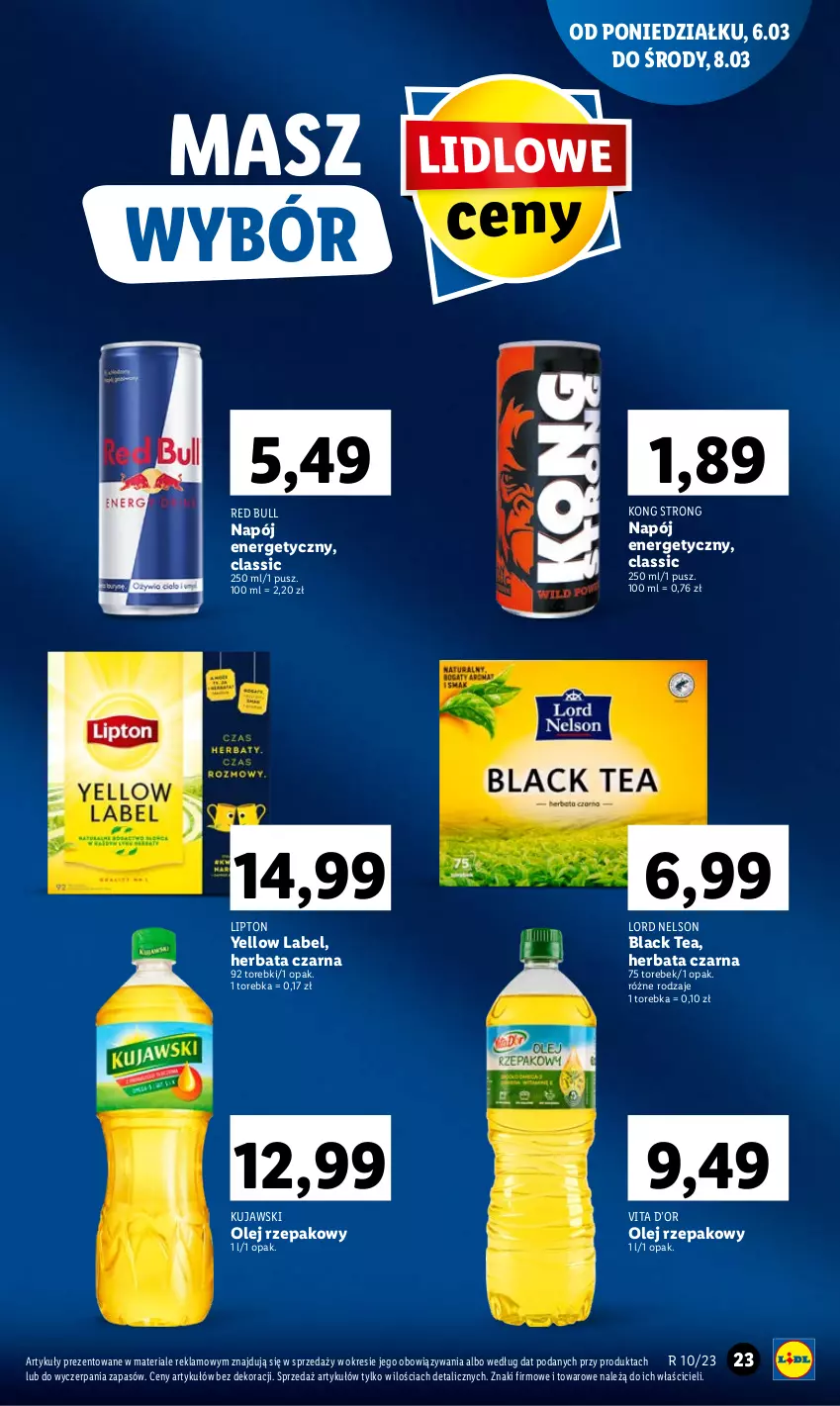 Gazetka promocyjna Lidl - GAZETKA - ważna 06.03 do 08.03.2023 - strona 27 - produkty: Herbata, Herbata czarna, Kujawski, Lack, Lipton, Napój, Napój energetyczny, Olej, Olej rzepakowy, Red Bull, Torebka