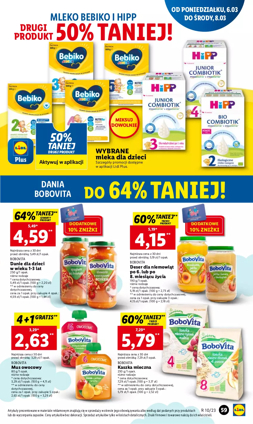 Gazetka promocyjna Lidl - GAZETKA - ważna 06.03 do 08.03.2023 - strona 65 - produkty: Bebiko, BoboVita, Danie dla dzieci, Deser, Dzieci, Gra, HiPP, Mleko, Mus, Ser