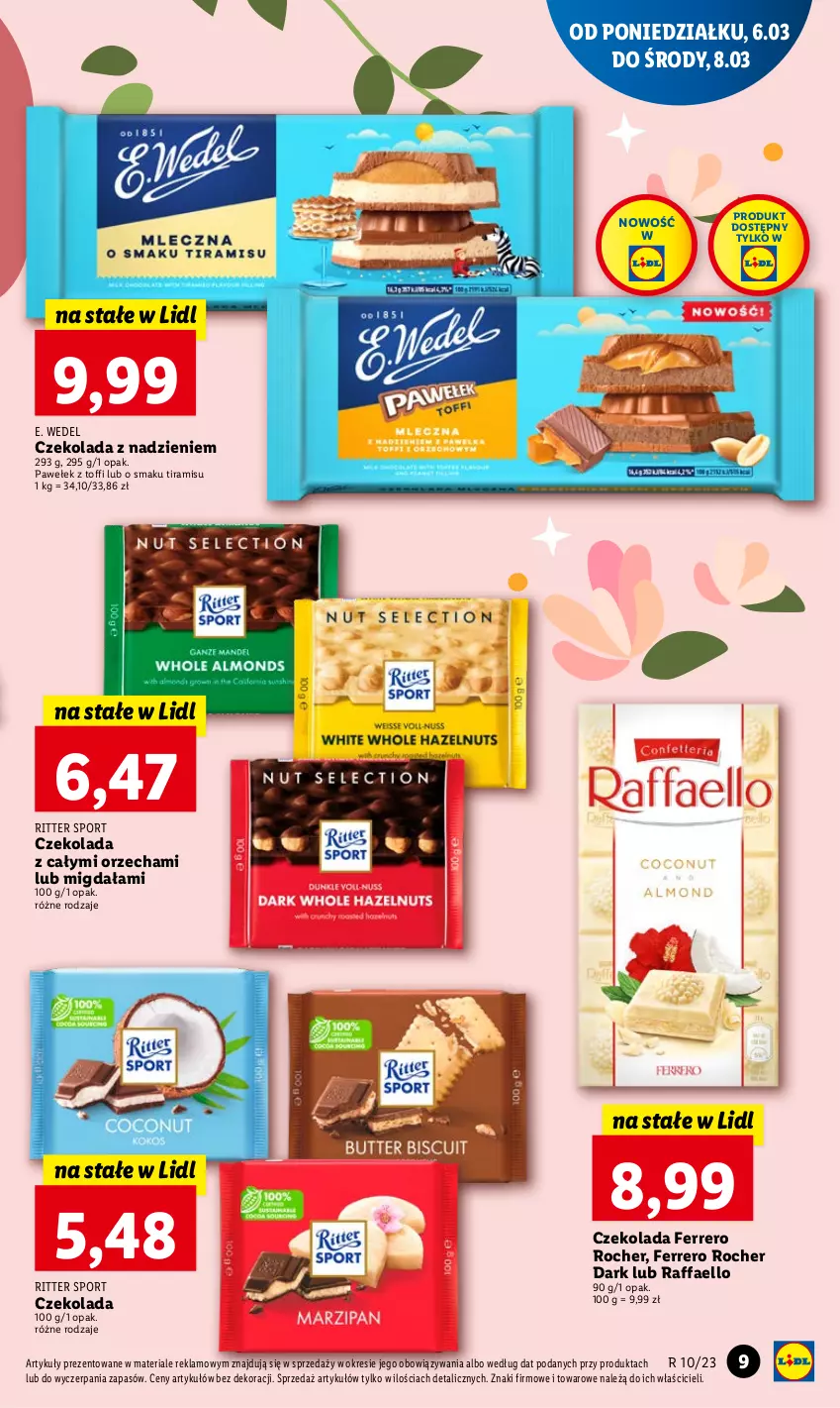 Gazetka promocyjna Lidl - GAZETKA - ważna 06.03 do 08.03.2023 - strona 9 - produkty: Czekolada, E. Wedel, Fa, Ferrero, Ferrero Rocher, Por, Raffaello, Ritter Sport, Sport