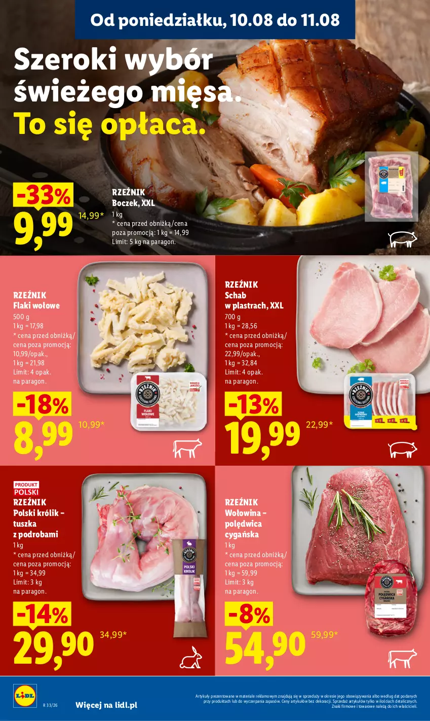 Gazetka promocyjna Lidl - Gazetka ważna od 10.08 do 11.08 - ważna 10.08 do 11.08.2026 - strona 56 - produkty: Boczek, Flaki, Flaki wołowe, Królik, Polędwica, Tusz, Wołowina