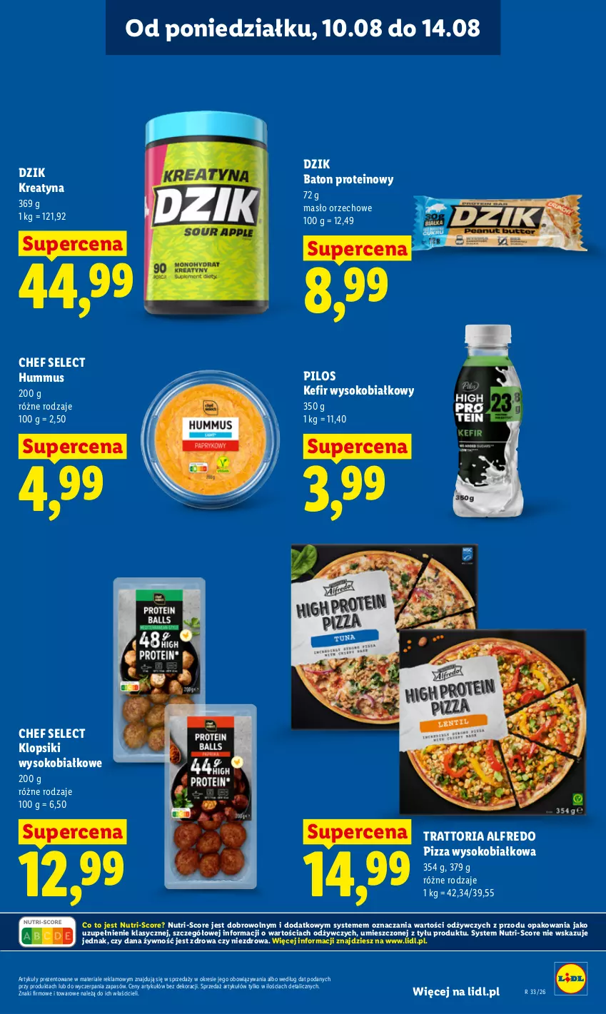 Gazetka promocyjna Lidl - Gazetka ważna od 10.08 do 11.08 - ważna 10.08 do 11.08.2026 - strona 67 - produkty: Baton, Hummus, Kefir, Klopsiki, Masło, Masło orzechowe, Mus, Pilos, Pizza, Sok