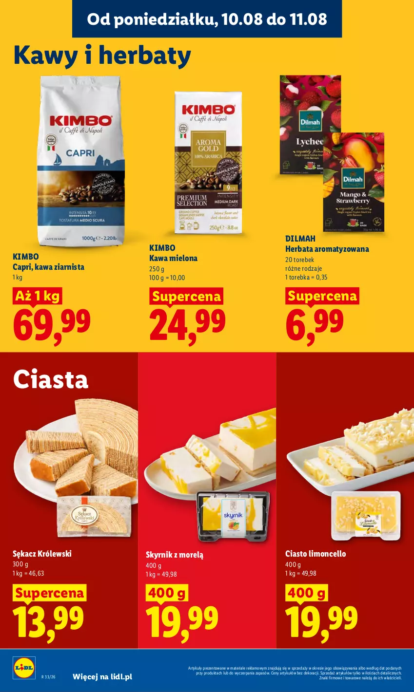 Gazetka promocyjna Lidl - Gazetka ważna od 10.08 do 11.08 - ważna 10.08 do 11.08.2026 - strona 82 - produkty: Dilmah, Herbata, Kawa, Kawa mielona, Kawa ziarnista, Królewski, Sękacz, Torebka