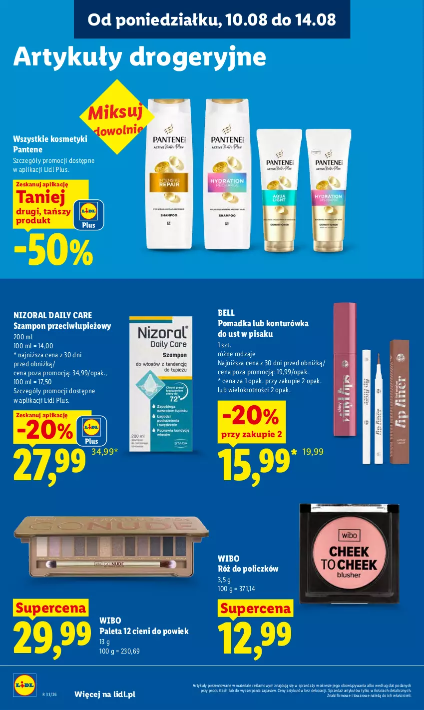 Gazetka promocyjna Lidl - Gazetka ważna od 10.08 do 11.08 - ważna 10.08 do 11.08.2026 - strona 88 - produkty: Bell, Konturówka do ust, Paleta, Pantene, Róż do policzków, Szampon, Wibo