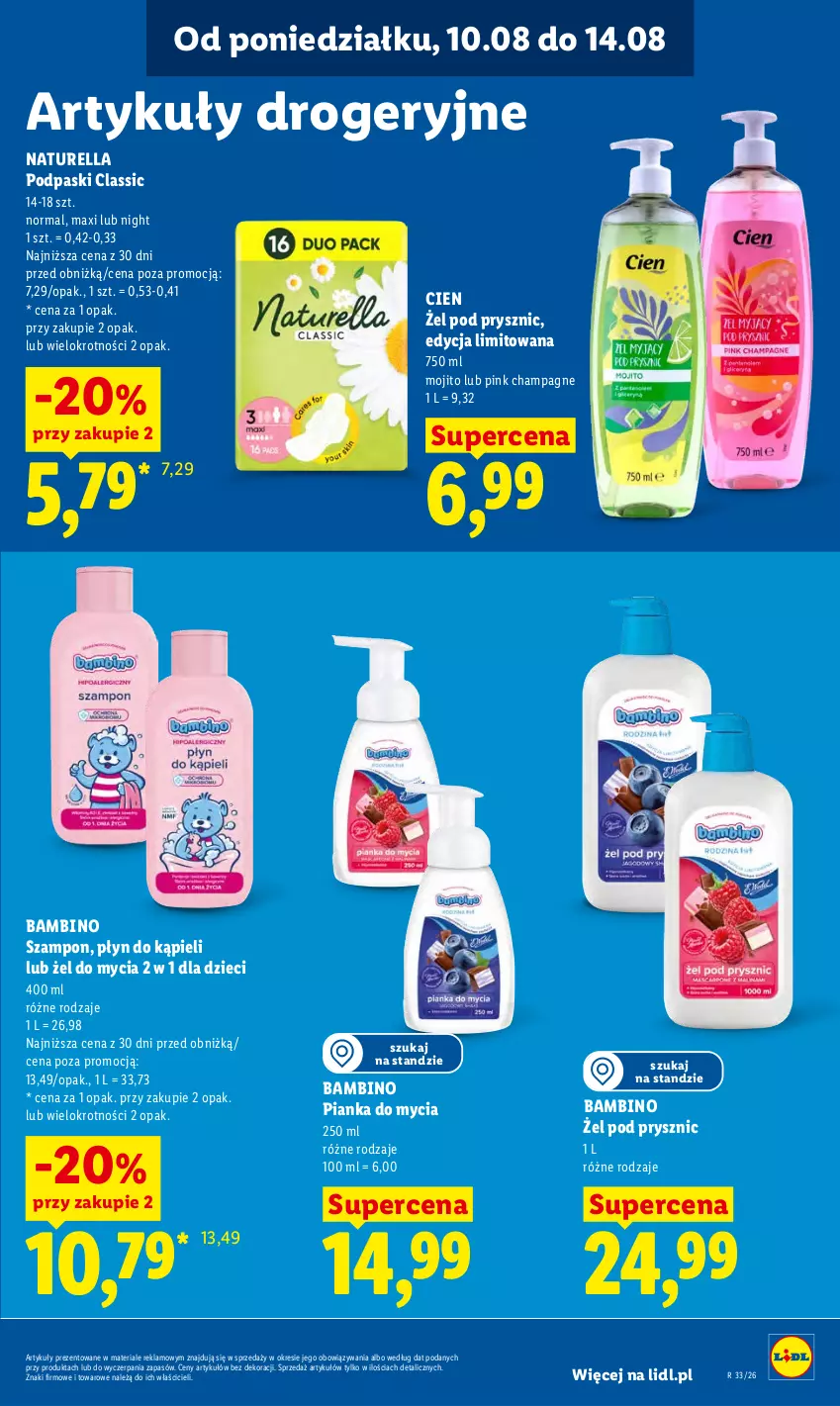 Gazetka promocyjna Lidl - Gazetka ważna od 10.08 do 11.08 - ważna 10.08 do 11.08.2026 - strona 89 - produkty: Dzieci, Naturell, Naturella, Płyn do kąpieli, Podpaski, Szampon