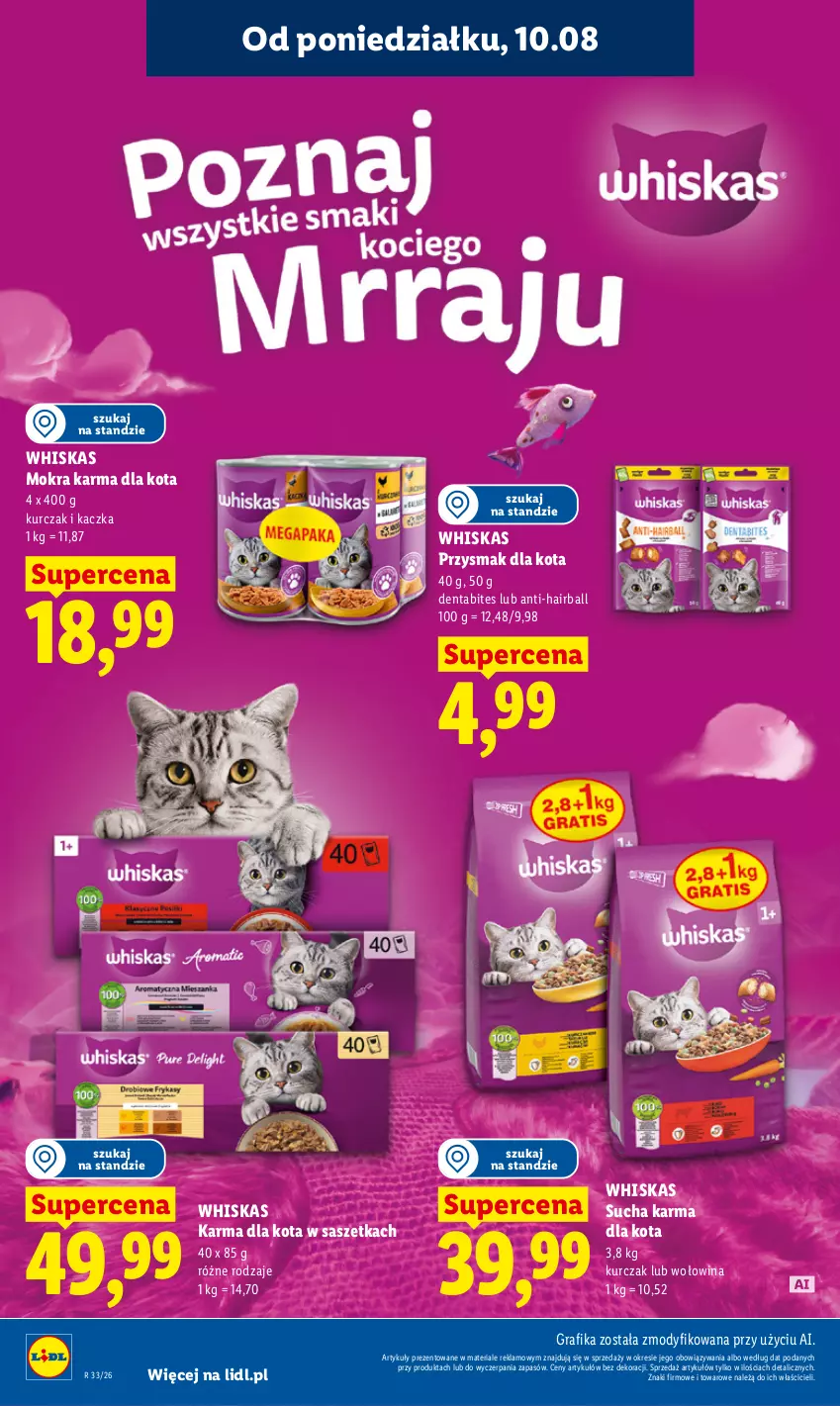 Gazetka promocyjna Lidl - Gazetka ważna od 10.08 do 11.08 - ważna 10.08 do 11.08.2026 - strona 92 - produkty: Gra, Grafika, Kaczka, Kurczak, Mokra karma, Przysmak dla kota, Sucha karma, Whiskas, Wołowina