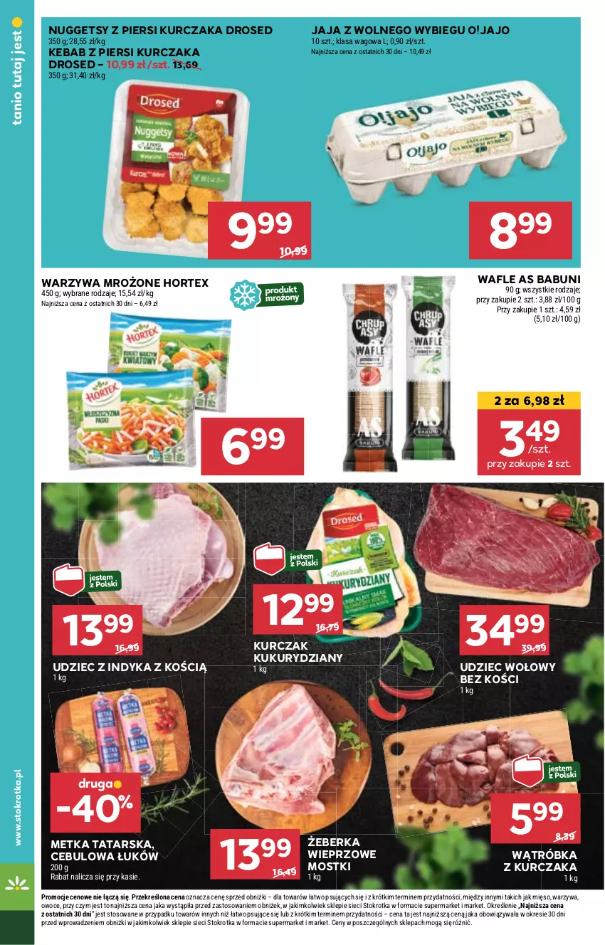 Gazetka promocyjna Stokrotka - Market - ważna 09.05 do 15.05.2024 - strona 10 - produkty: Babuni, Hortex, Jaja, Jaja z wolnego wybiegu, Kebab, Kurczak, Metka tatarska, Udziec wołowy, Udziec z indyka, Wafle, Warzywa