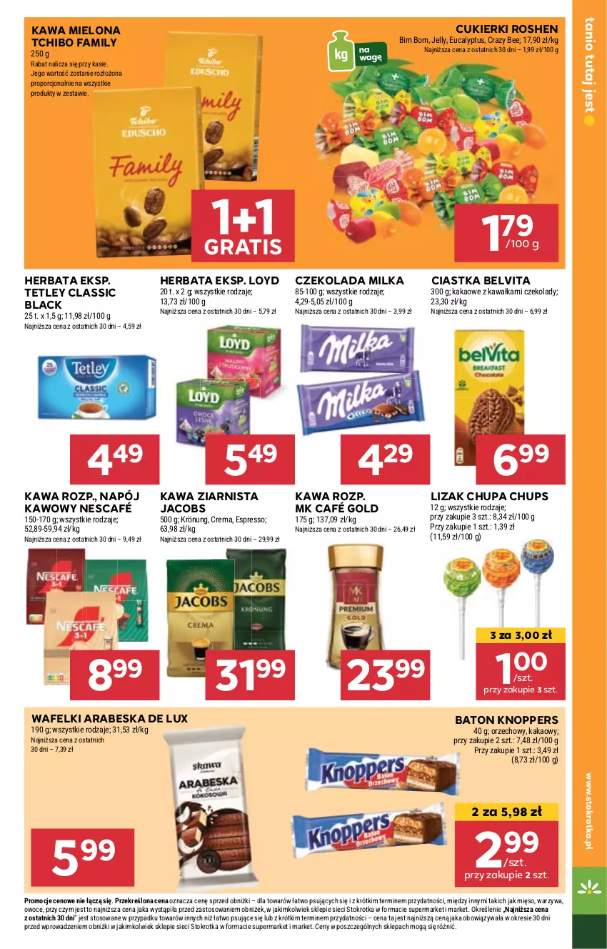 Gazetka promocyjna Stokrotka - Market - ważna 09.05 do 15.05.2024 - strona 15 - produkty: Baton, BelVita, Chupa Chups, Ciastka, Cukier, Cukierki, Czekolada, Fa, Gra, Herbata, Jacobs, Kakao, Kawa, Kawa mielona, Kawa ziarnista, Knoppers, Lack, Loyd, Milka, Napój, Nescafé, Por, Tchibo, Tchibo Family, Tetley