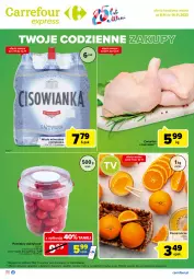 Gazetka promocyjna Carrefour - Gazetka Express - Gazetka - ważna od 14.11 do 14.11.2022 - strona 1 - produkty: Kurczak, Ser, Mus, Pomarańcze, Siatka, Woda mineralna, Woda, Cisowianka, Pomidory