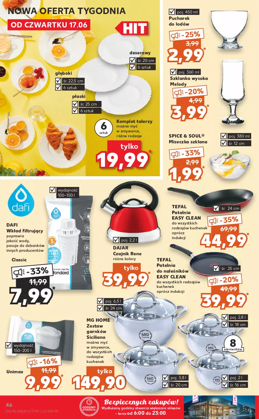 Gazetka promocyjna Kaufland - OFERTA TYGODNIA - ważna 17.06 do 23.06.2021 - strona 46 - produkty: Czajnik, Deser, Fa, LANA, Lody, Miseczka, Patelnia, Piec, Ser, Sok, Szklanka, Talerz, Tefal, Tera, Wkład filtrujący