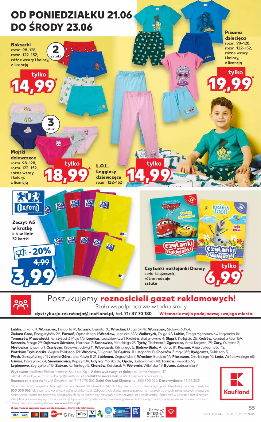 Gazetka promocyjna Kaufland - OFERTA TYGODNIA - ważna 17.06 do 23.06.2021 - strona 55 - produkty: Bokserki, Disney, Dres, Dzieci, Fa, Gin, Inka, Klej, L.O.L., Legginsy, Majtki, Orka, Piżama, Ser, Sos, Telefon, Top