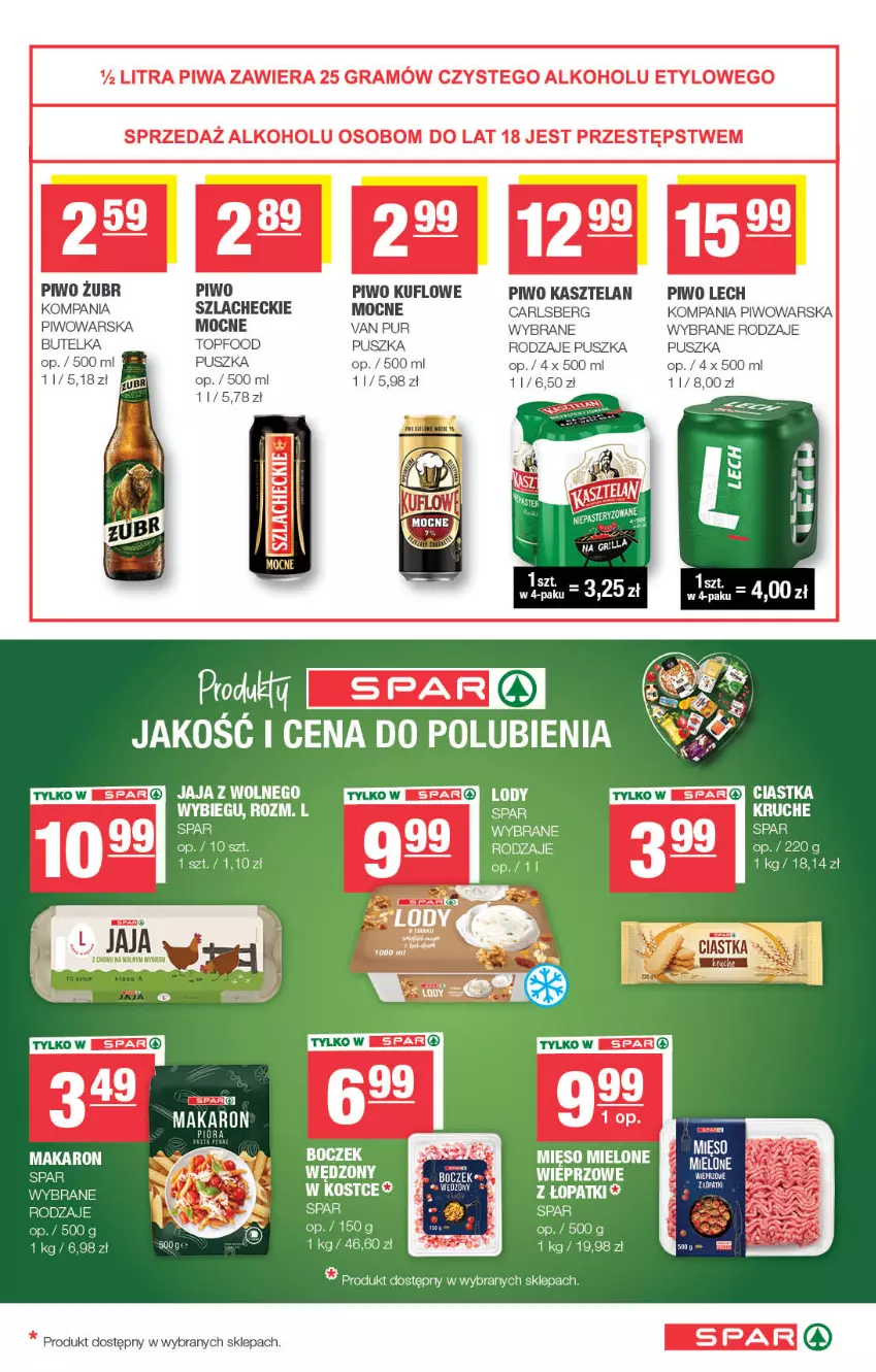 Gazetka promocyjna Spar - Spar - ważna 12.08 do 23.08.2026 - strona 7 - produkty: Boczek, Carlsberg, Ciastka, Jaja, Jaja z wolnego wybiegu, Kasztelan, Makaron, Piwo, Pur, Top