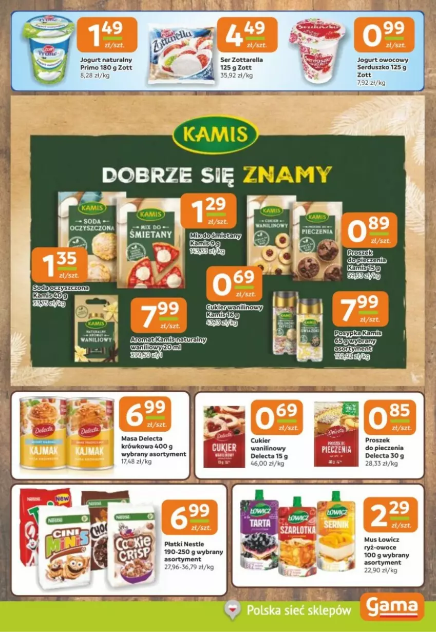 Gazetka promocyjna Gama - ważna 12.11 do 26.11.2024 - strona 10 - produkty: Cukier, Delecta, Fa, Jogurt, Jogurt naturalny, Jogurt owocowy, Kamis, Mus, Owoce, Piec, Ryż, Ser, Zott, Zottarella