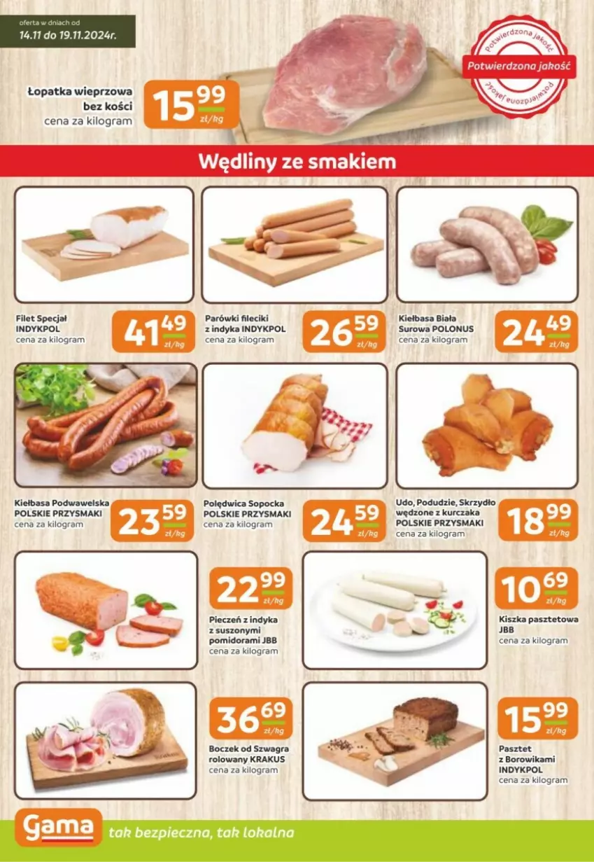 Gazetka promocyjna Gama - ważna 12.11 do 26.11.2024 - strona 5 - produkty: Boczek, Gra, Kiełbasa, Kiełbasa biała, Kiełbasa podwawelska, Krakus, Parówki, Pasztet, Piec, Polędwica, Przysmaki, Wawel