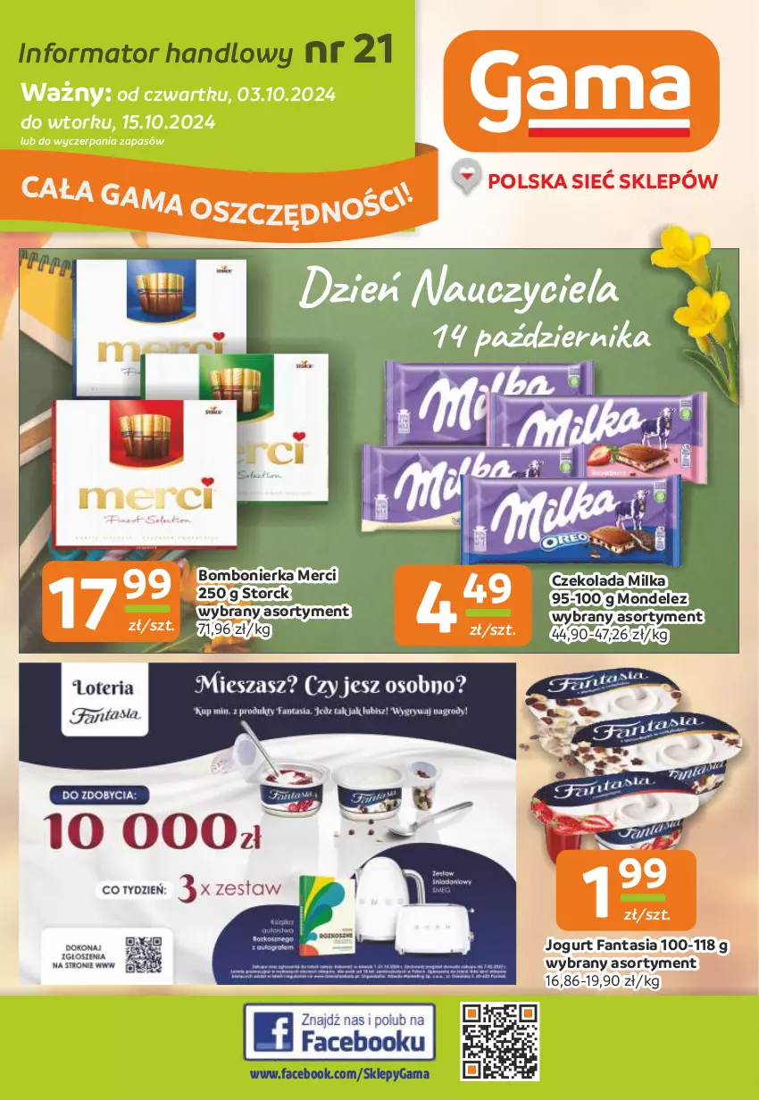 Gazetka promocyjna Gama - Gazetka Gama - ważna 03.10 do 15.10.2024 - strona 1 - produkty: Czekolada, Fa, Fanta, Jogurt, Merci, Milka