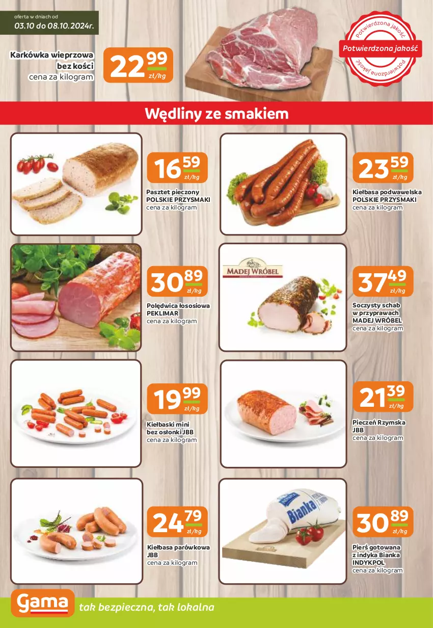 Gazetka promocyjna Gama - Gazetka Gama - ważna 03.10 do 15.10.2024 - strona 2 - produkty: Bianka, Gra, Karkówka wieprzowa, Kiełbasa, Kiełbasa podwawelska, Madej Wróbel, Pasztet, Piec, Pieczeń rzymska, Polędwica, Przysmaki, Sos, Wawel