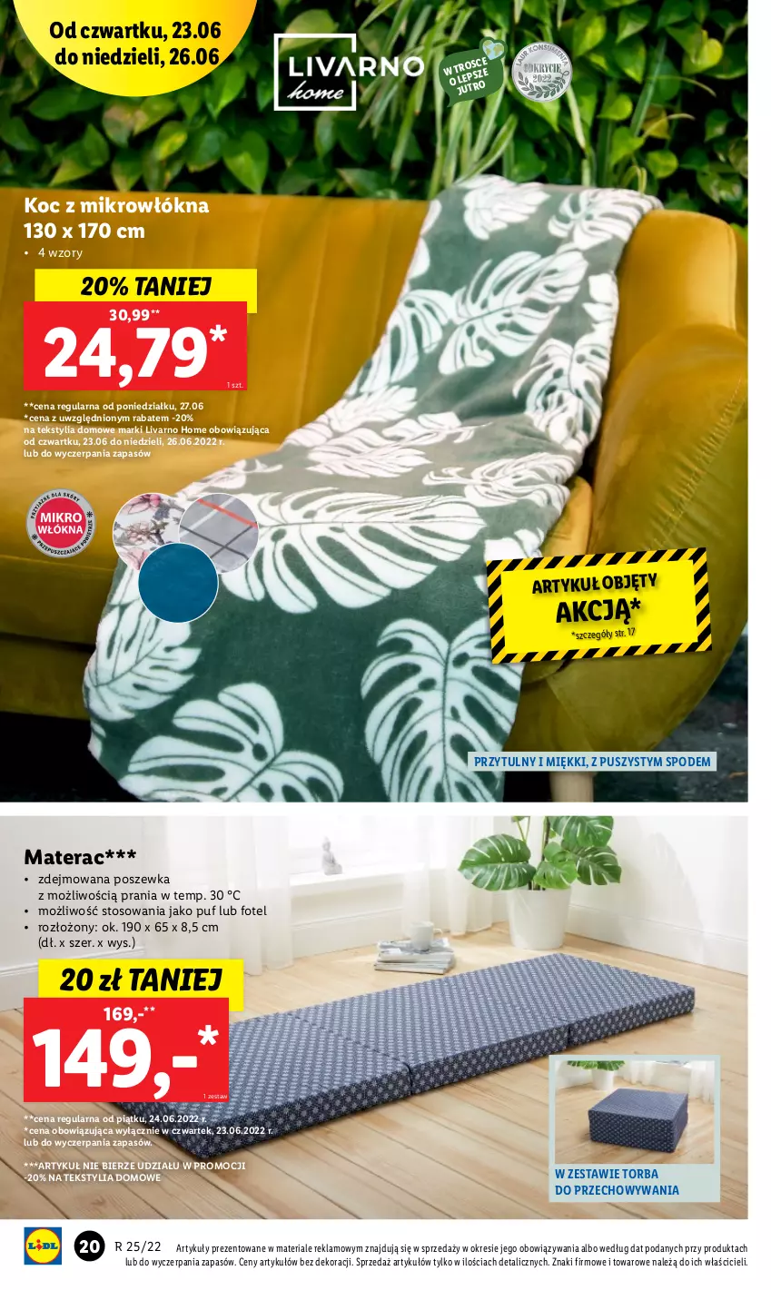 Gazetka promocyjna Lidl - GAZETKA - ważna 20.06 do 26.06.2022 - strona 22 - produkty: Fotel, Ivar, Koc, Materac, Poszewka, Puf, Tera, Torba