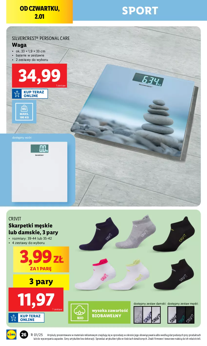 Gazetka promocyjna Lidl - GAZETKA - ważna 30.12.2024 do 04.01.2025 - strona 26 - produkty: Karp, Por, Silvercrest, Skarpetki, Sok, Sport, Waga