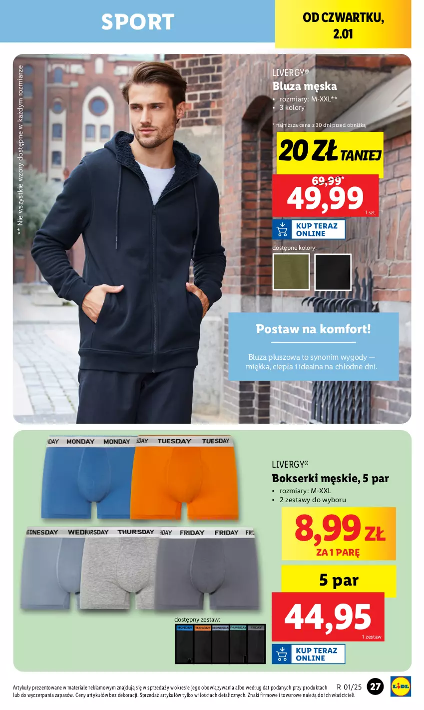 Gazetka promocyjna Lidl - GAZETKA - ważna 30.12.2024 do 04.01.2025 - strona 27 - produkty: Bluza, Bokserki, Por, Ser, Sport