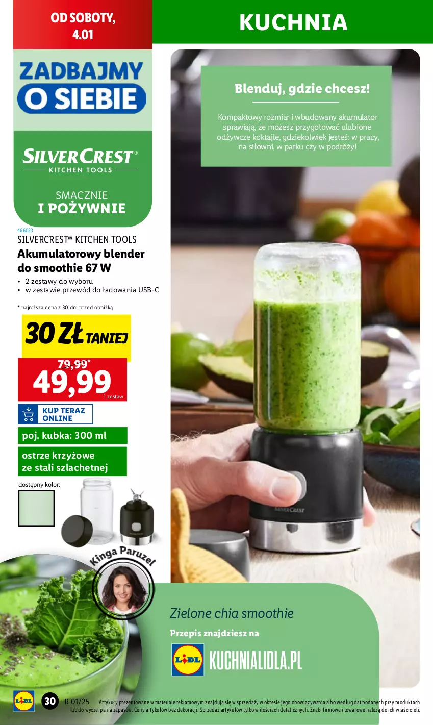 Gazetka promocyjna Lidl - GAZETKA - ważna 30.12.2024 do 04.01.2025 - strona 34 - produkty: Akumulator, Blender, Chia, Kuchnia, Przewód, Silvercrest, Smoothie