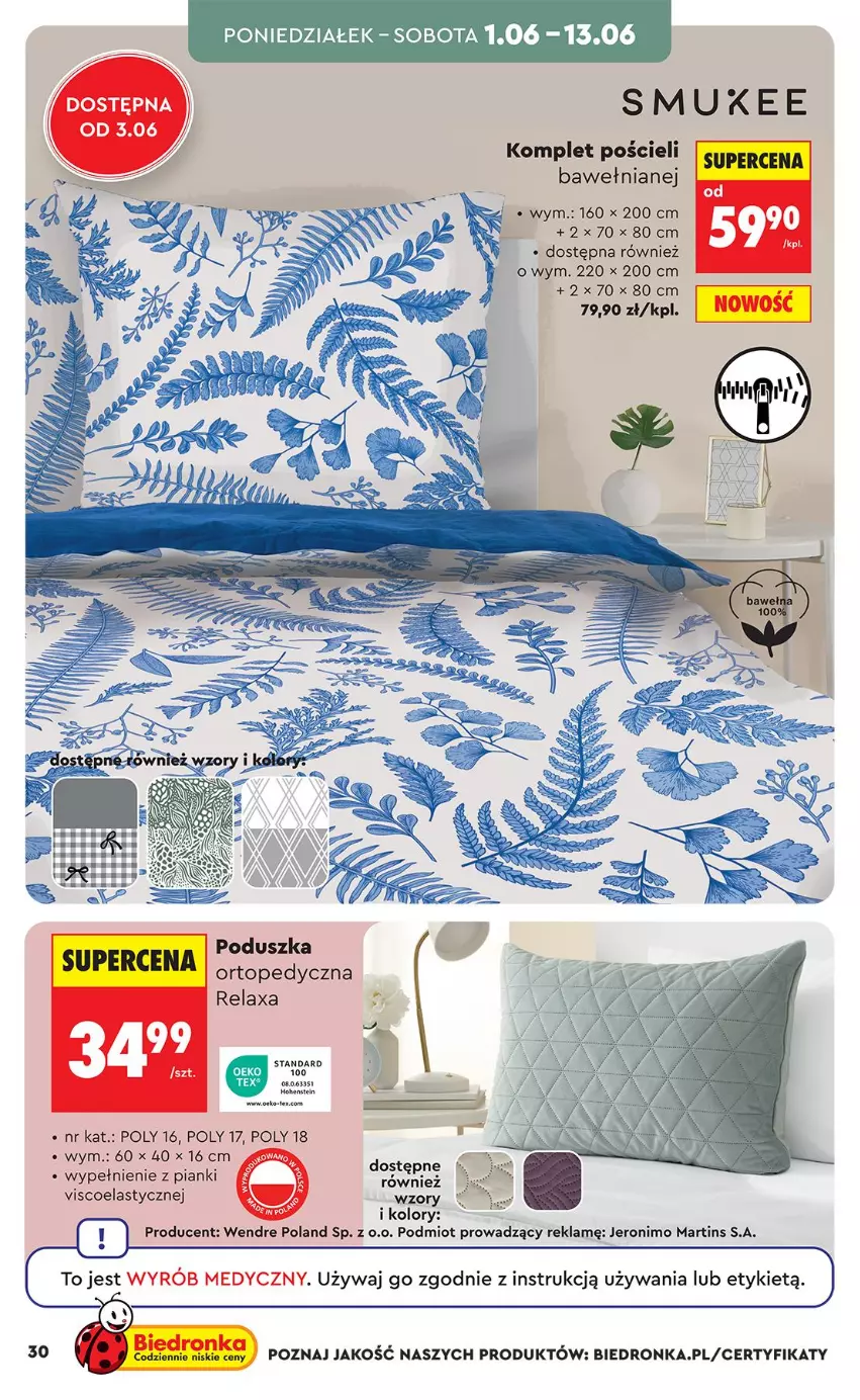 Gazetka promocyjna Biedronka - Okazje Tygodnia - ważna 30.05 do 13.06.2026 - strona 30 - produkty: Komplet pościeli, Poduszka, Pościel, Top