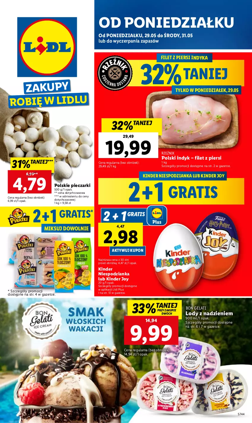 Gazetka promocyjna Lidl - GAZETKA - ważna 29.05 do 31.05.2023 - strona 10 - produkty: Filet z piersi indyka, Gra, Kinder, Lody, Piec