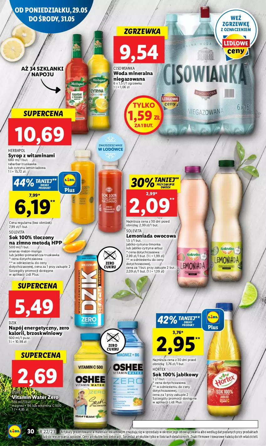 Gazetka promocyjna Lidl - GAZETKA - ważna 29.05 do 31.05.2023 - strona 44 - produkty: Ananas, Arbuz, Cisowianka, Herbapol, Hortex, HP, Lanki, Lemoniada, Limonka, Magnez, Mango, Melon, Napój, Napój energetyczny, Oshee, Sok, Syrop, Woda, Woda mineralna