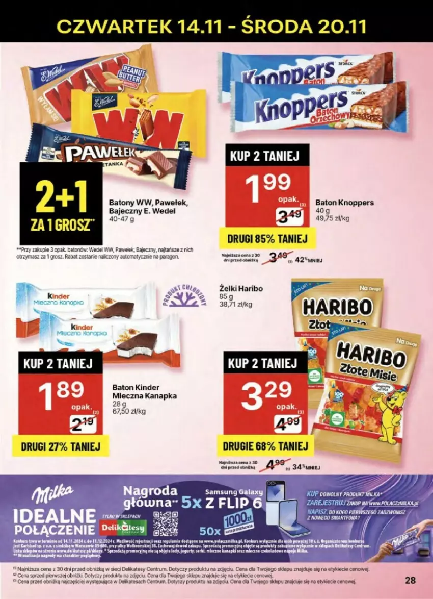 Gazetka promocyjna Delikatesy Centrum - ważna 14.11 do 20.11.2024 - strona 21 - produkty: Baton, E. Wedel, Haribo, Kinder, Knoppers, Miecz, Rum, Samsung