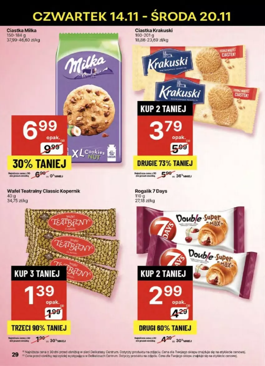 Gazetka promocyjna Delikatesy Centrum - ważna 14.11 do 20.11.2024 - strona 22 - produkty: 7 Days, Ciastka, Krakus, Krakuski, Milka, Rogal, Rum