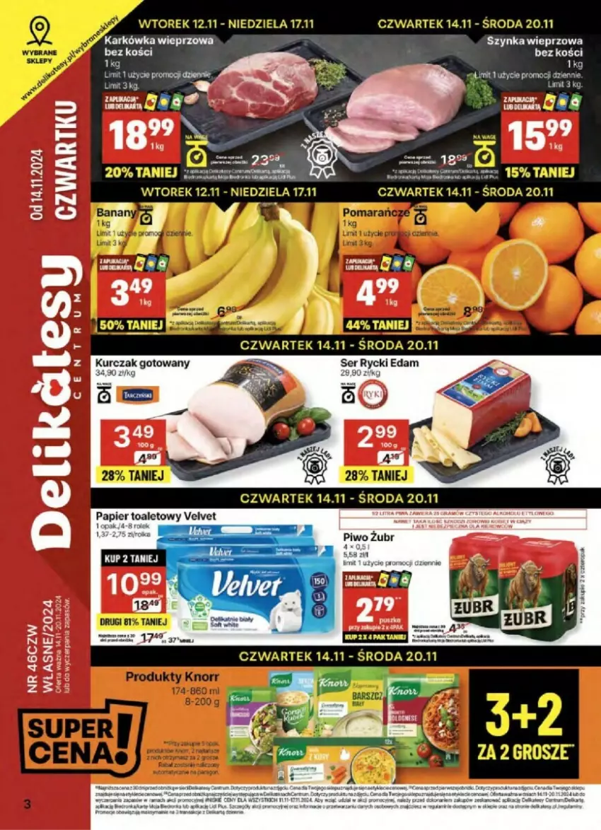 Gazetka promocyjna Delikatesy Centrum - ważna 14.11 do 20.11.2024 - strona 23 - produkty: Karkówka wieprzowa, Papier, Papier toaletowy, Rum, Szynka, Szynka wieprzowa