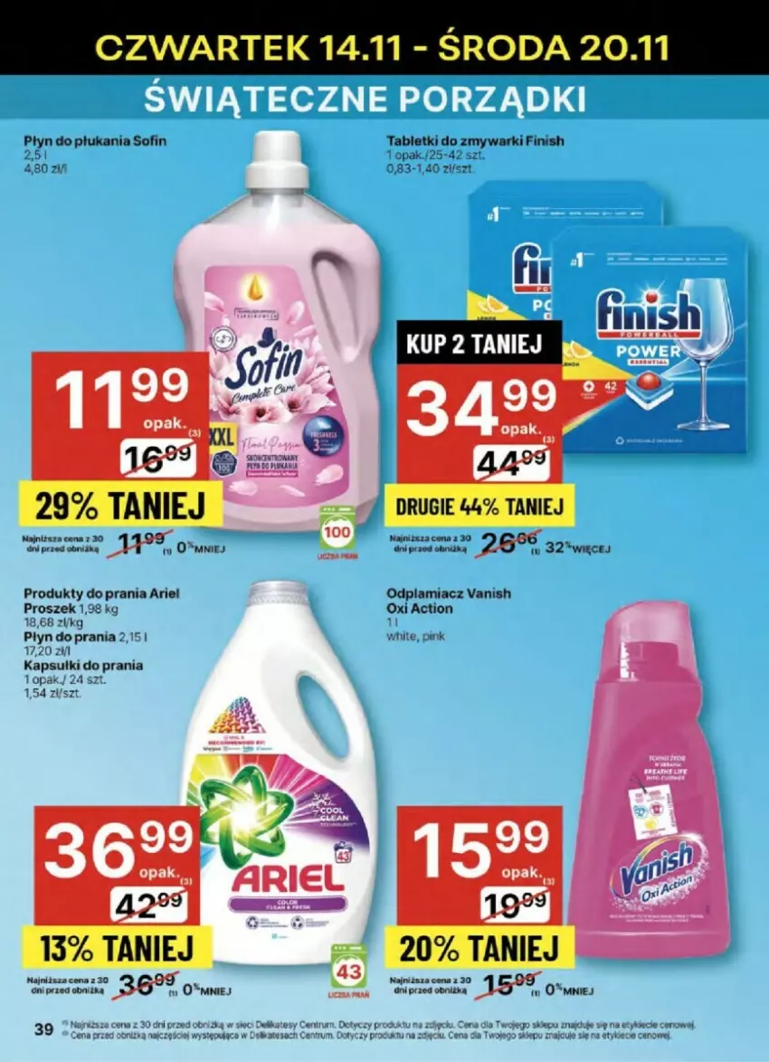 Gazetka promocyjna Delikatesy Centrum - ważna 14.11 do 20.11.2024 - strona 33 - produkty: Ariel, Finish, Kapsułki do prania, Odplamiacz, Płyn do płukania, Płyn do prania, Rum, Tablet, Tabletki do zmywarki, Vanish, Zmywarki