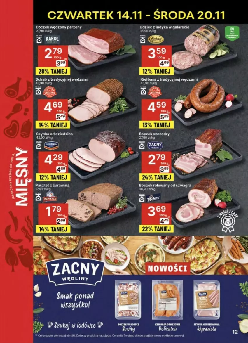 Gazetka promocyjna Delikatesy Centrum - ważna 14.11 do 20.11.2024 - strona 4 - produkty: Boczek, Gala, Kiełbasa, Szynka, Udziec z indyka, Udziec z indyka w galarecie