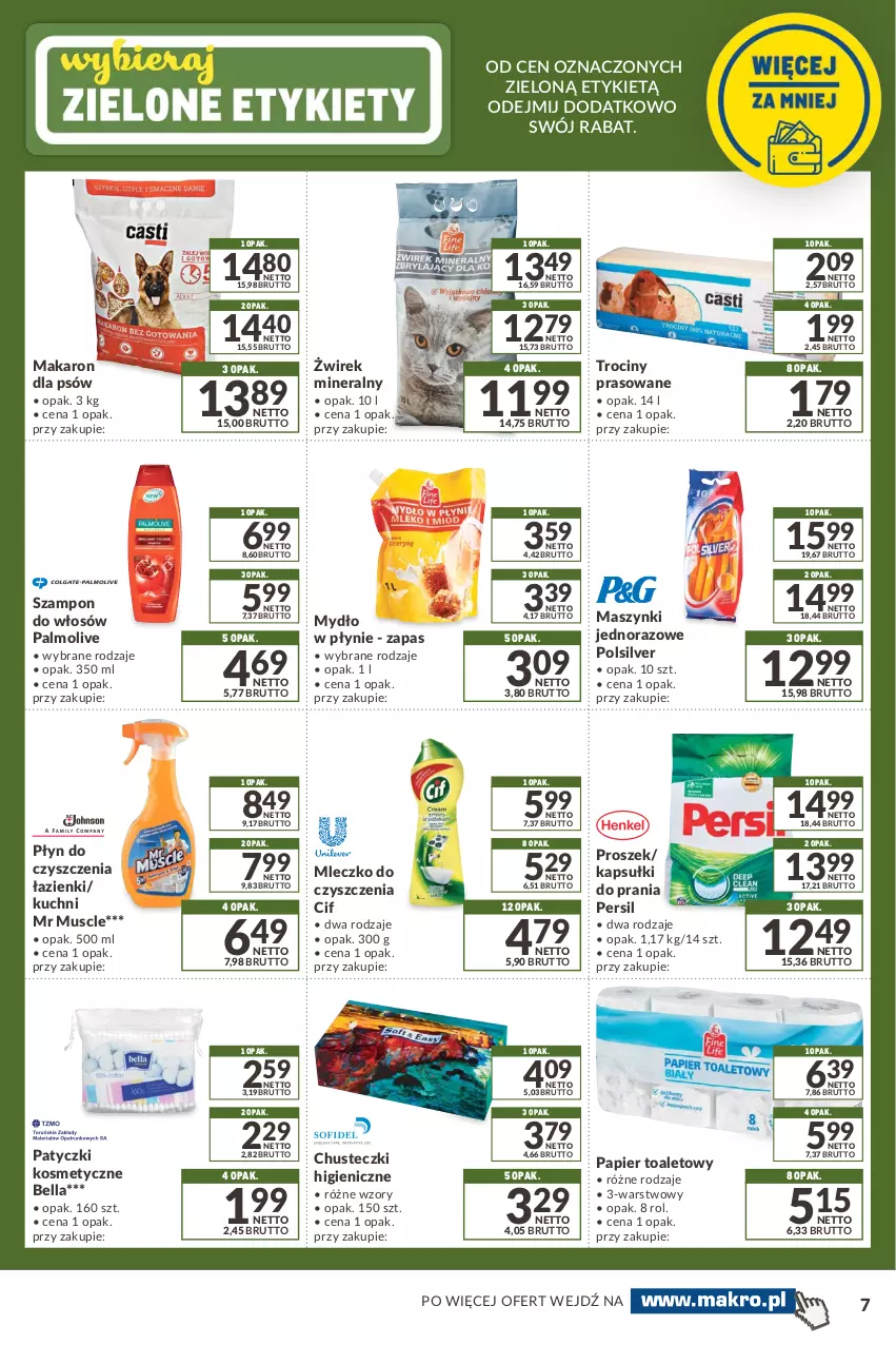 Gazetka promocyjna Makro - [Oferta specjalna] Kupując więcej, płacisz mniej - ważna 16.11 do 13.12.2021 - strona 7 - produkty: Bell, Bella, Chusteczki, Cif, Kapsułki do prania, Makaron, Mleczko, Mus, Mydło, Mydło w płynie, Palmolive, Papier, Papier toaletowy, Patyczki kosmetyczne, Persil, Szampon