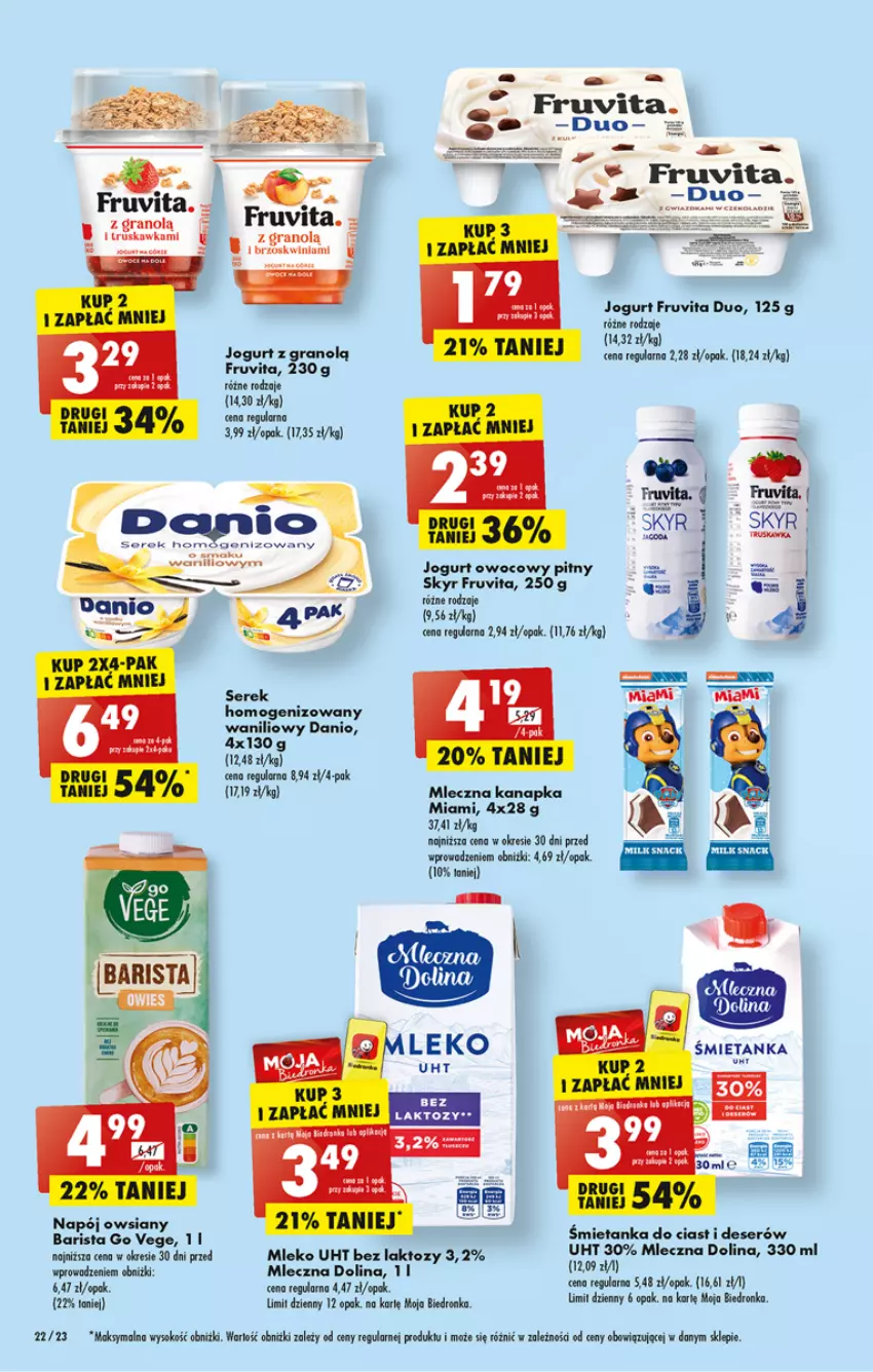 Gazetka promocyjna Biedronka - ważna 08.05 do 13.05.2023 - strona 22 - produkty: Danio, Deser, Fa, Gra, Jogurt, Jogurt owocowy, Mleczna kanapka, Mleko, Ser, Serek, Serek homogenizowany, Sok