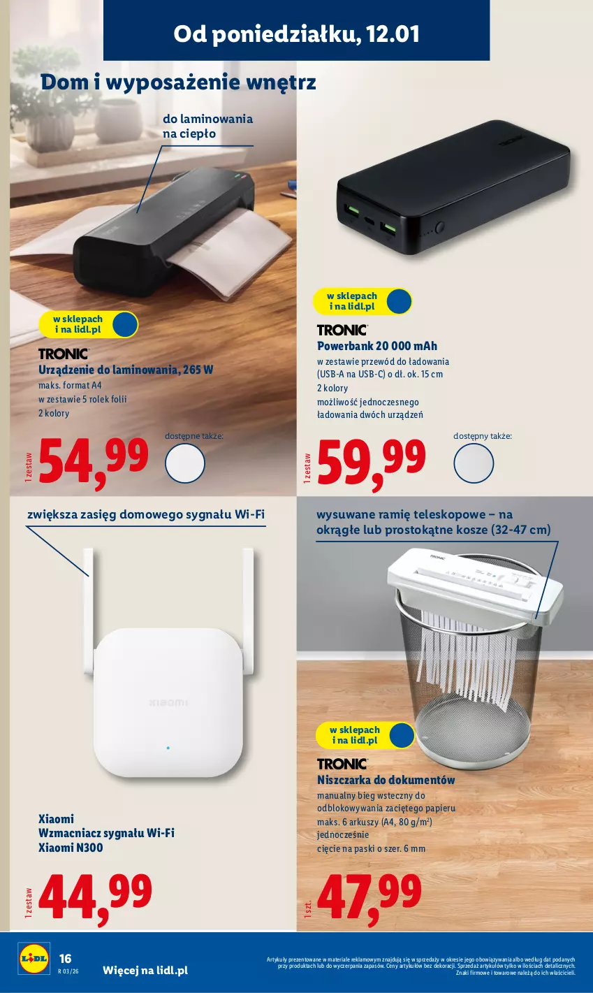 Gazetka promocyjna Lidl - GAZETKA - ważna 12.01 do 17.01.2026 - strona 18 - produkty: Kosz, Niszczarka, Papier, Powerbank, Przewód, Teleskop