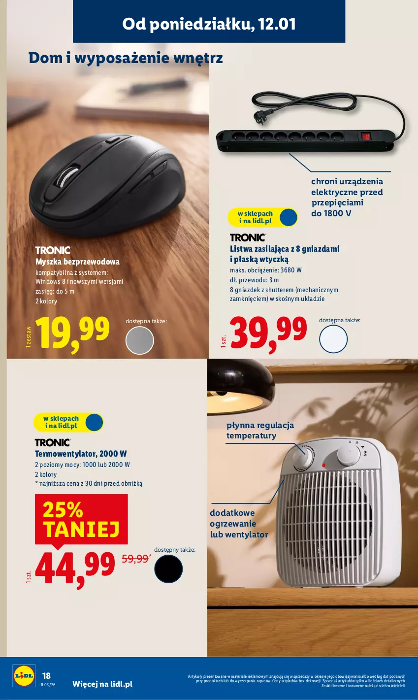 Gazetka promocyjna Lidl - GAZETKA - ważna 12.01 do 17.01.2026 - strona 20 - produkty: Listwa, Mysz, Ogrzewanie, Termowentylator