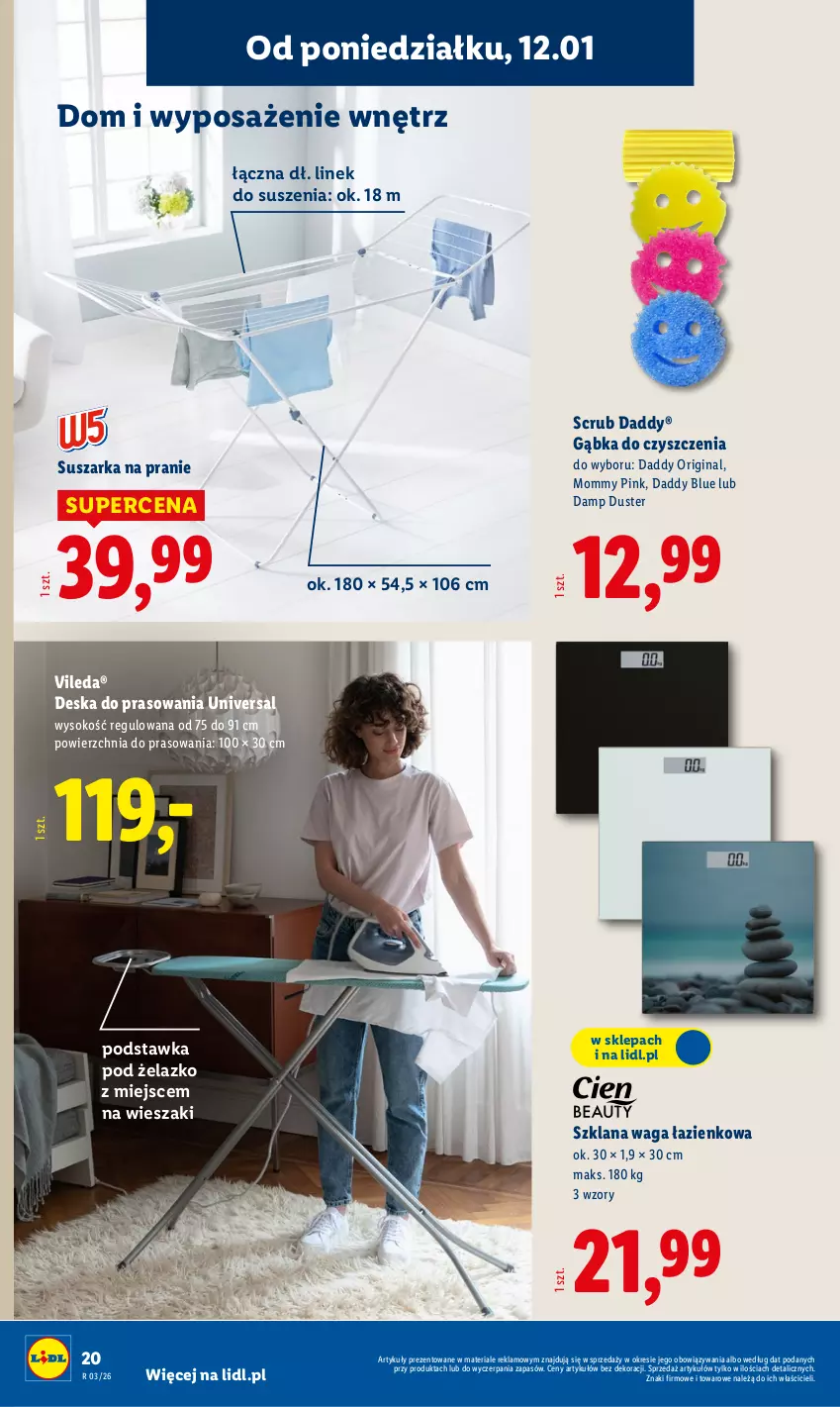 Gazetka promocyjna Lidl - GAZETKA - ważna 12.01 do 17.01.2026 - strona 22 - produkty: Deska do prasowania, Gin, LANA, Sok, Suszarka, Suszarka na pranie, Vileda, Waga, Waga łazienkowa, Wieszak