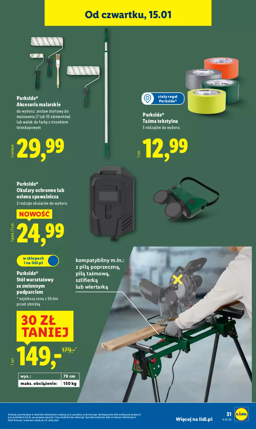 Gazetka promocyjna Lidl - GAZETKA - ważna 12.01 do 17.01.2026 - strona 33 - produkty: Fa, Okulary ochronne, Parkside, Regał, Stół, Stół warsztatowy, Teleskop, Wałek