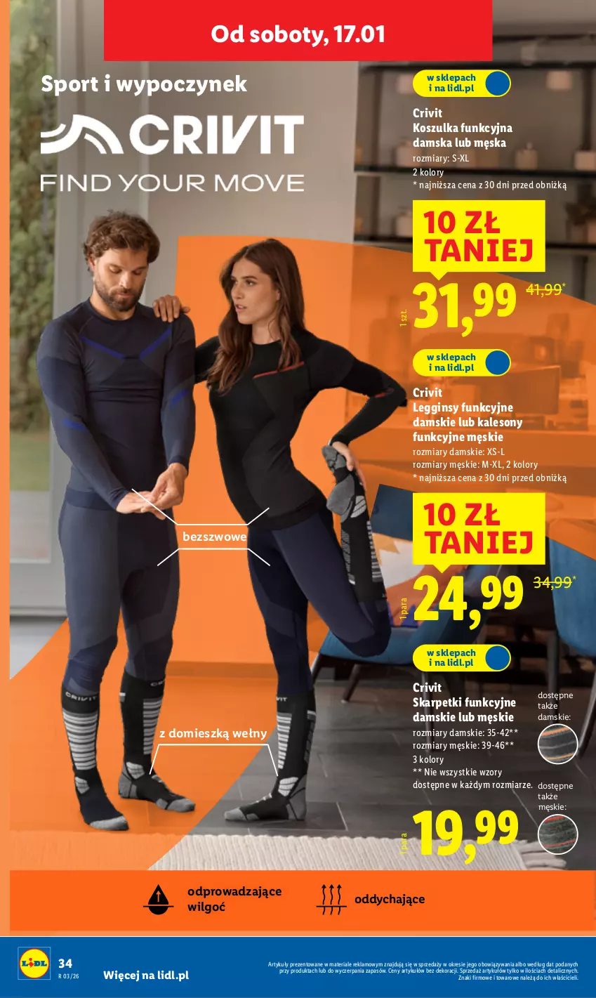 Gazetka promocyjna Lidl - GAZETKA - ważna 12.01 do 17.01.2026 - strona 36 - produkty: Gin, Kalesony, Karp, Kosz, Koszulka, Koszulka funkcyjna, Legginsy, LG, Por, Skarpetki, Sony, Sport