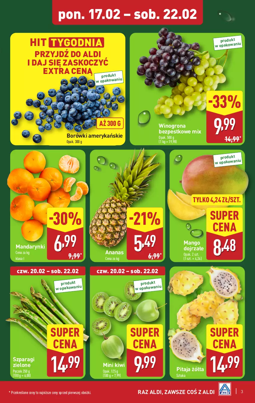 Gazetka promocyjna Aldi - Pełna oferta - ważna 17.02 do 22.02.2025 - strona 3 - produkty: Ananas, Kiwi, Koc, Mandarynki, Mango, Wino, Winogrona, Winogrona bezpestkowe