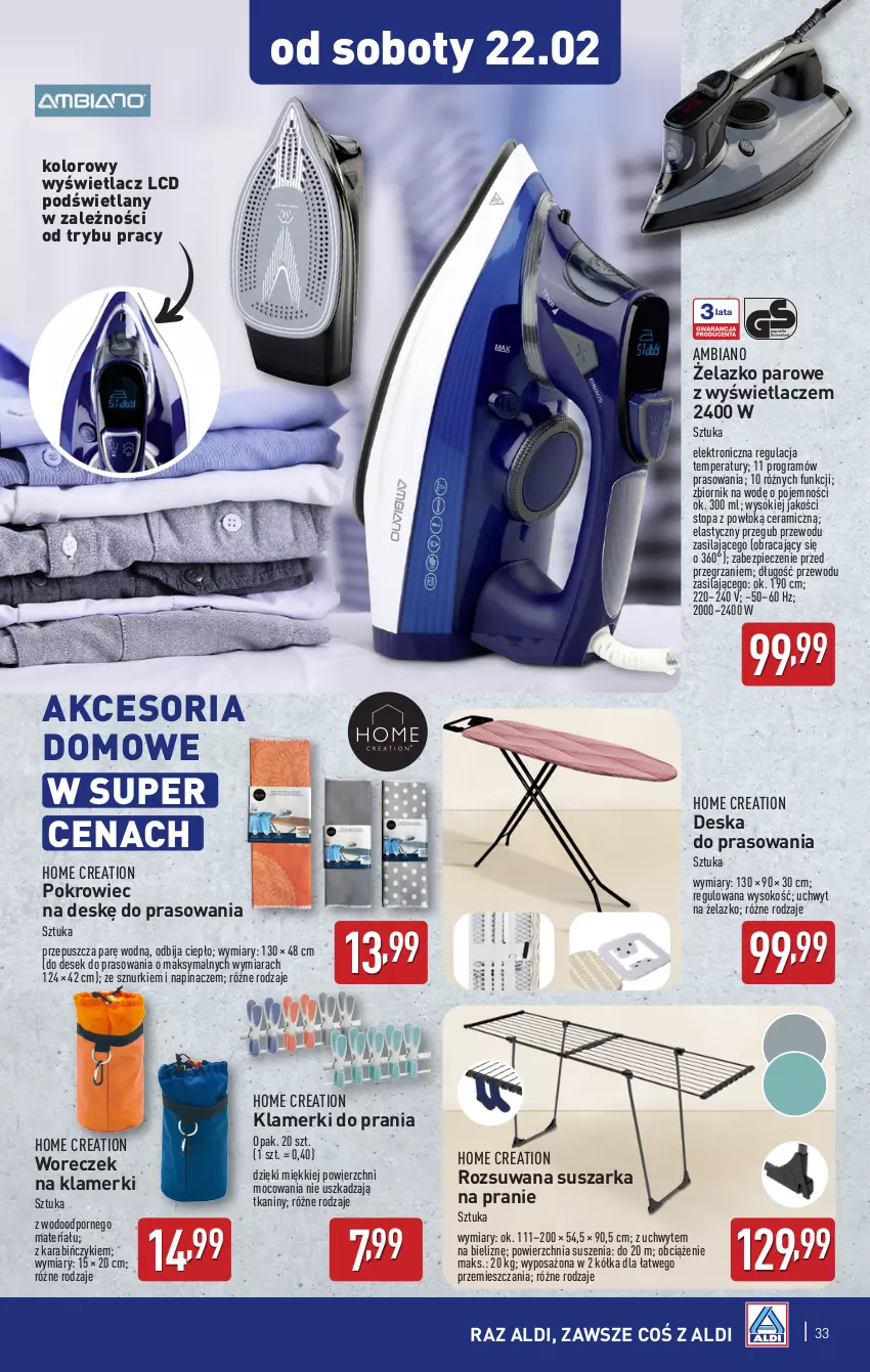 Gazetka promocyjna Aldi - Pełna oferta - ważna 17.02 do 22.02.2025 - strona 33 - produkty: Deska do prasowania, Gra, Piec, Pokrowiec, Pokrowiec na deskę, Por, Sok, Suszarka, Suszarka na pranie, Top, Woreczek