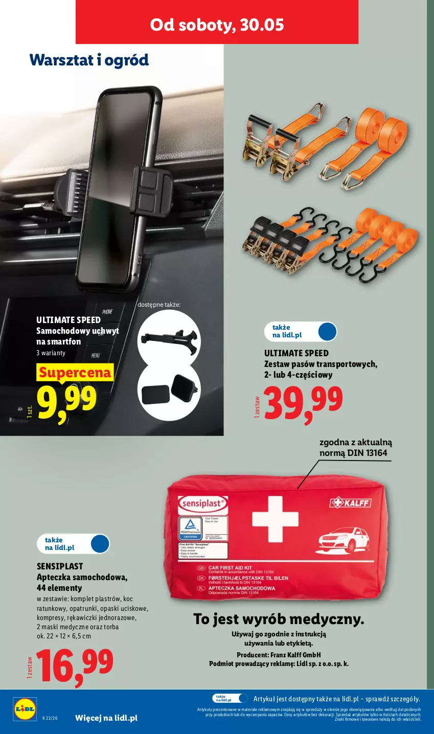 Gazetka promocyjna Lidl - Katalog ważny od 25.05 - ważna 25.05 do 30.05.2026 - strona 40 - produkty: Apteczka samochodowa, Koc, Ogród, Por, Smartfon, Sport, Torba, Tran