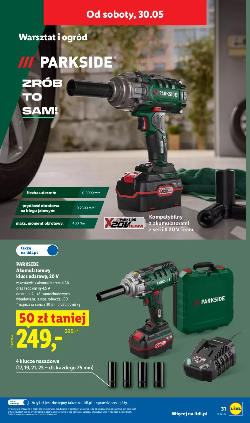 Gazetka promocyjna Lidl - Katalog ważny od 25.05 - ważna 25.05 do 30.05.2026 - strona 41 - produkty: Akumulator, Klucz udarowy, Lampa, Lampa robocza LED, Ogród, Parkside, Ser