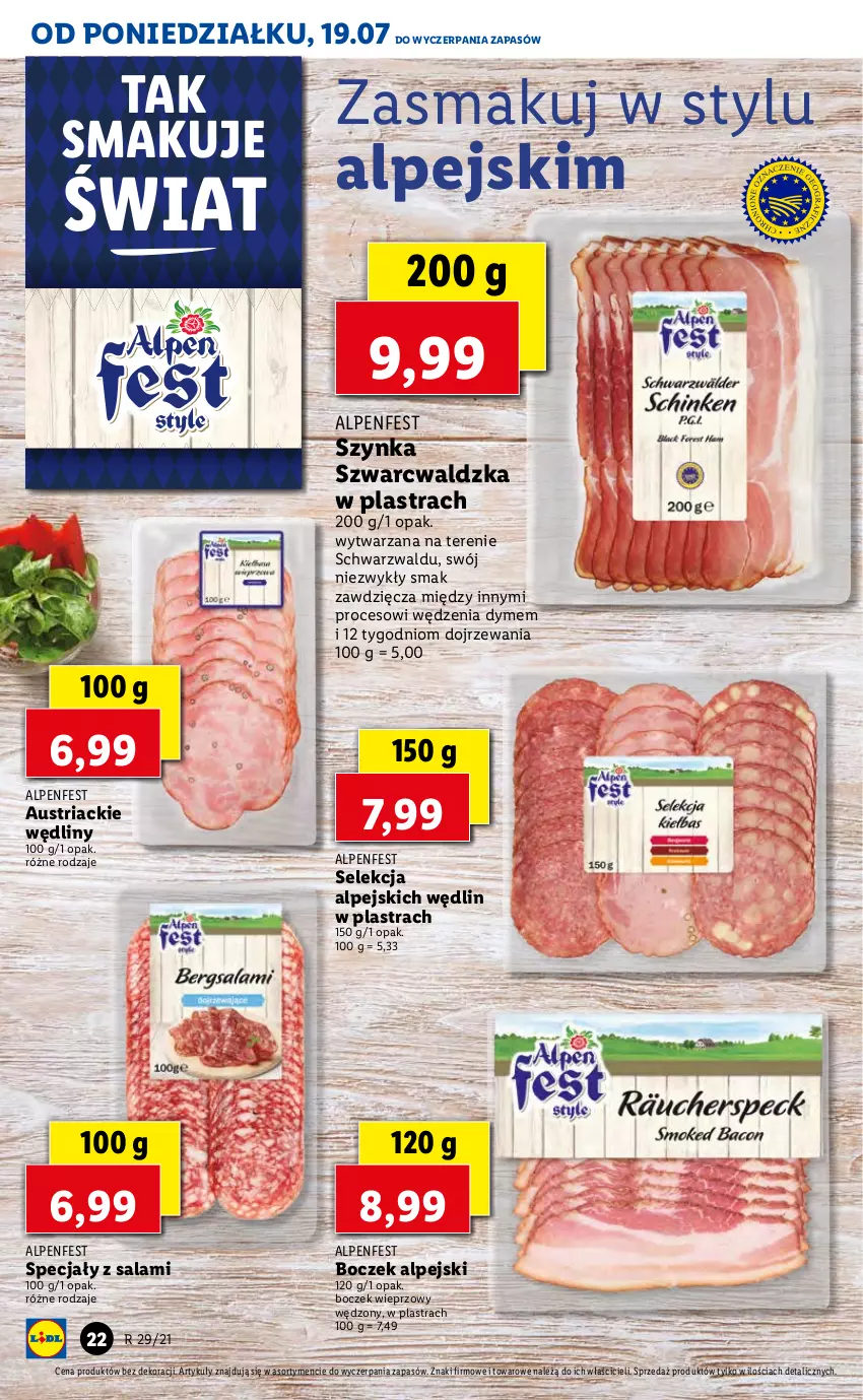 Gazetka promocyjna Lidl - GAZETKA - ważna 19.07 do 21.07.2021 - strona 22 - produkty: Boczek, Boczek wieprzowy, Salami, Szynka