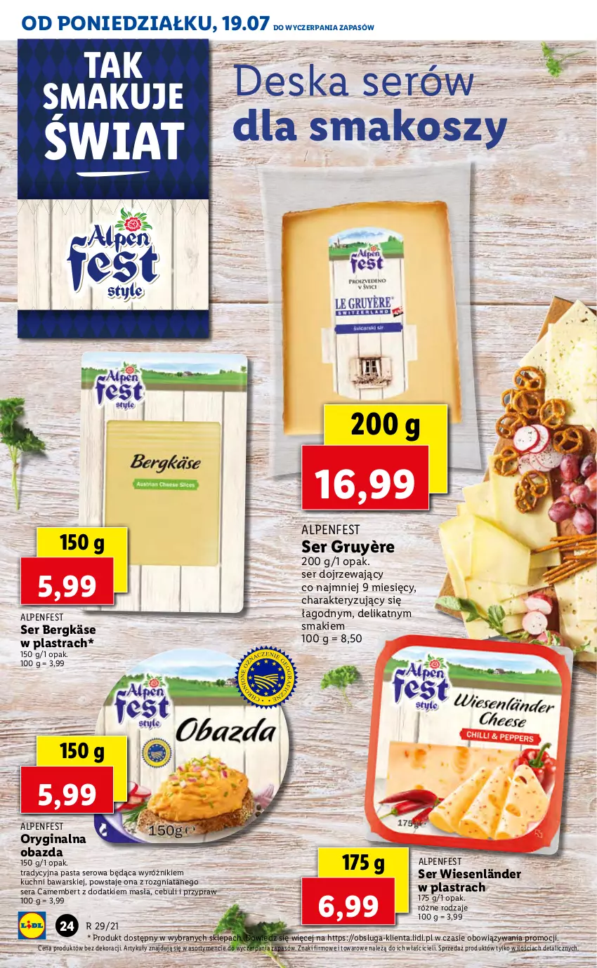 Gazetka promocyjna Lidl - GAZETKA - ważna 19.07 do 21.07.2021 - strona 24 - produkty: Camembert, Deska serów, Gin, Kosz, Ser