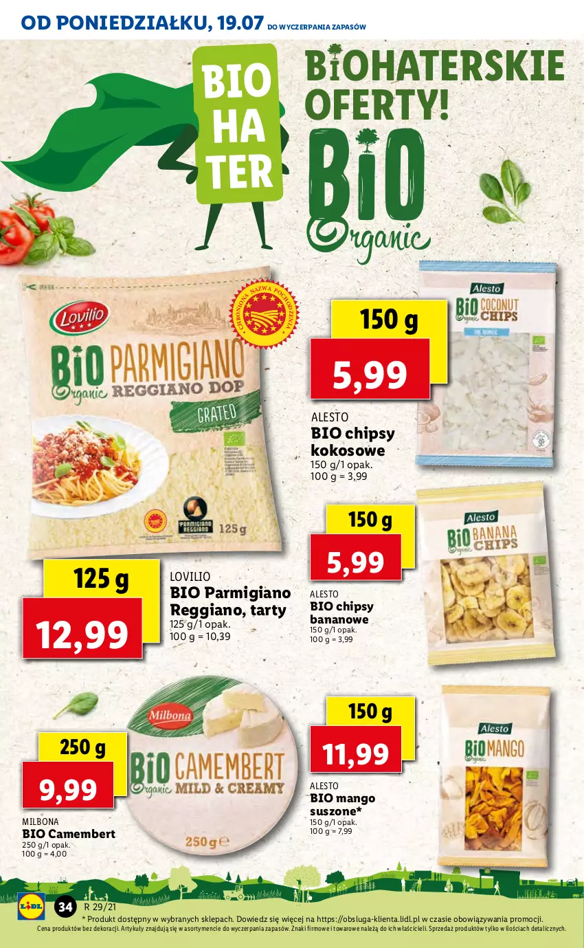 Gazetka promocyjna Lidl - GAZETKA - ważna 19.07 do 21.07.2021 - strona 34 - produkty: Camembert, Chipsy, Kokos, Lovi, Mango, Mango suszone