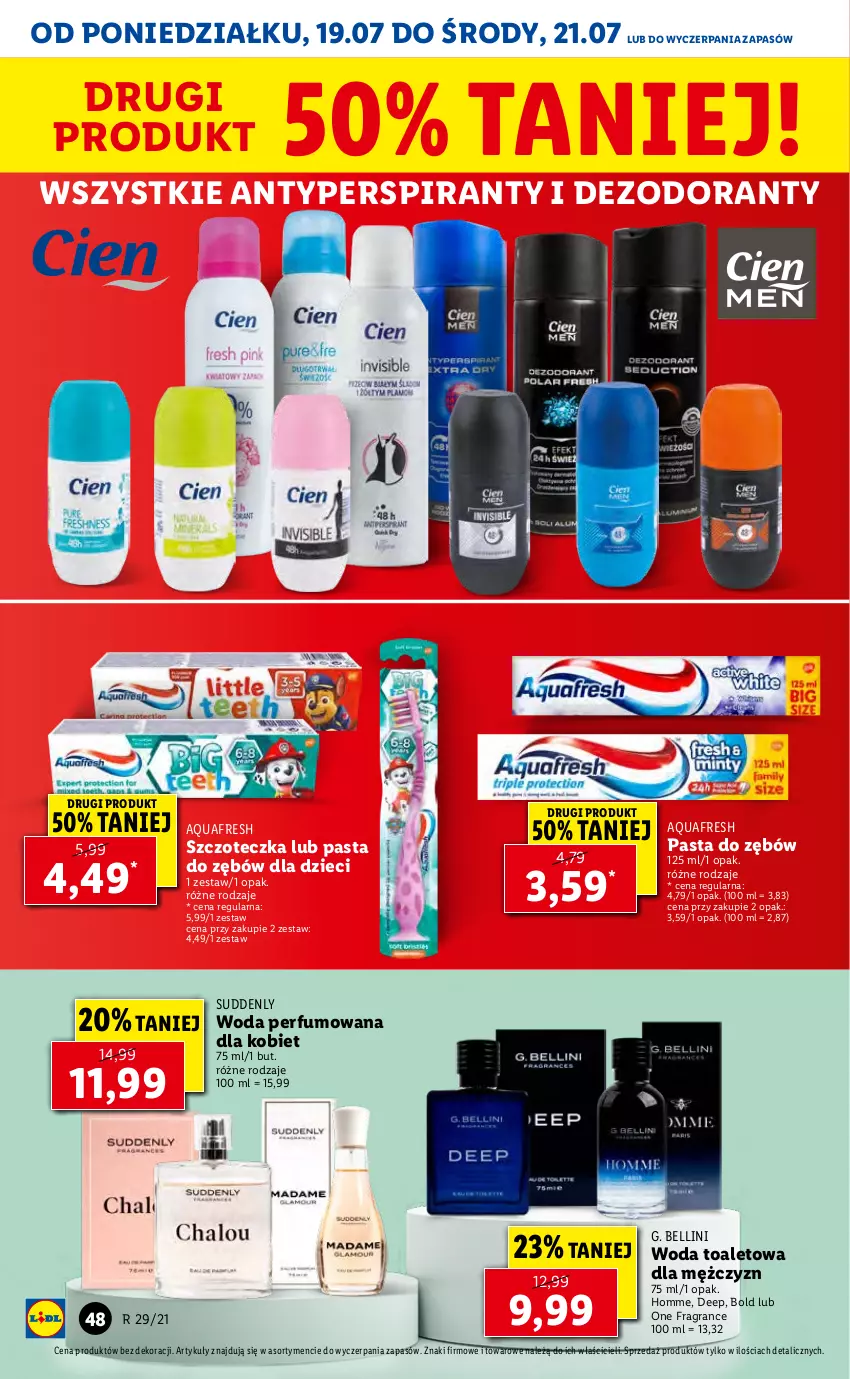 Gazetka promocyjna Lidl - GAZETKA - ważna 19.07 do 21.07.2021 - strona 48 - produkty: Antyperspirant, Aquafresh, Bell, Dezodorant, Dzieci, Gra, Pasta do zębów, Perfum, Szczoteczka, Woda, Woda perfumowana, Woda toaletowa